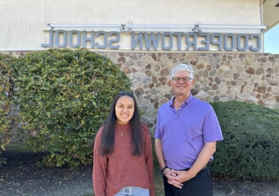 Victor Donnay and Kris Pasia outside of Coopertown Elementary